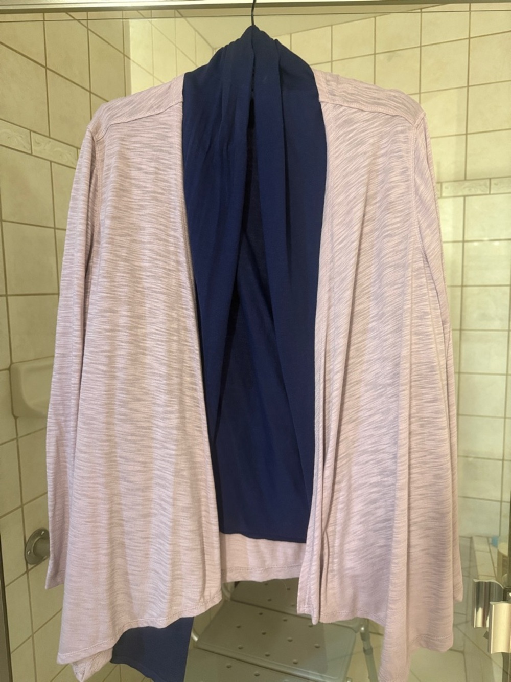 Simply Vera Vera Wang Light Pink Open-Front Cardigan with Navy Inner Trim